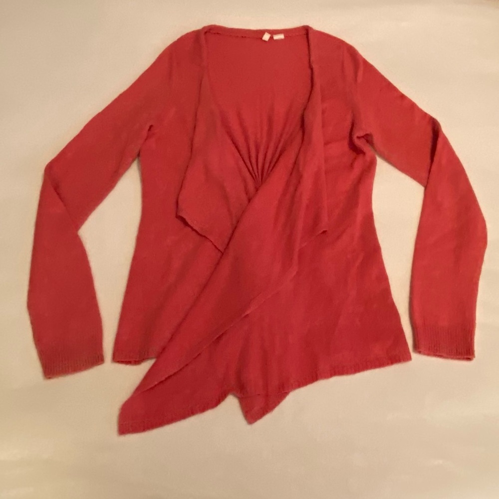 Moth Salmon-Colored Open Cotton/Wool Blend Cardigan